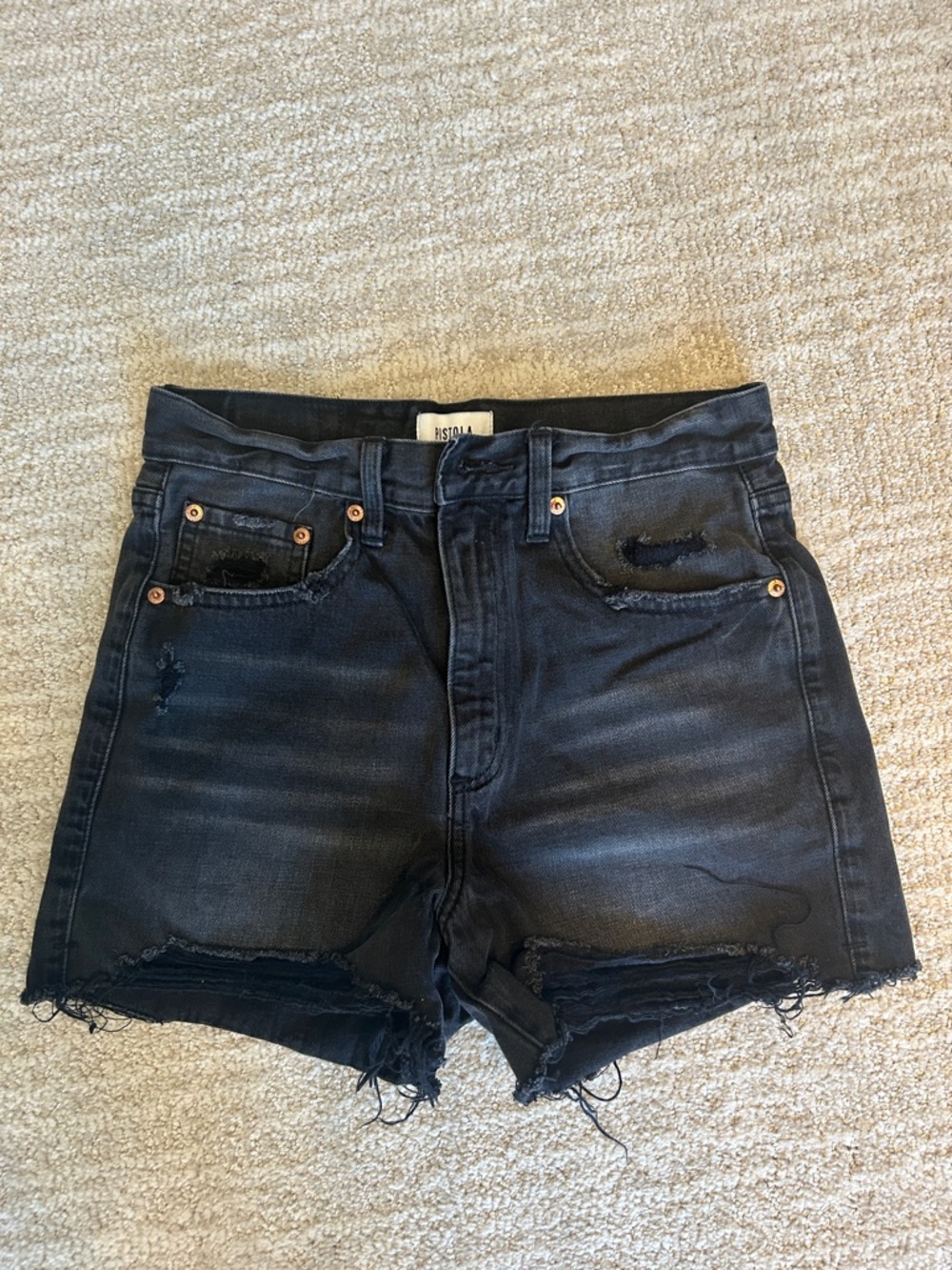 Pistola denim distressed black shorts
